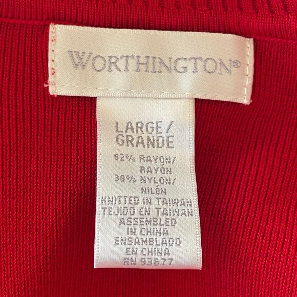 Worthington Red Rib Knit Turtleneck Size Large Closet Staple Fall Winter Career - Picture 5 of 6